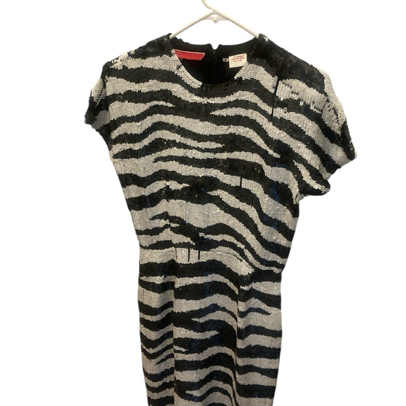 Vintage BLACK & WHITE ZEBRA PRINT SEQUIN SHORT DRESS-100% Silk- Sz 4-AMAZING! - Picture 3 of 8